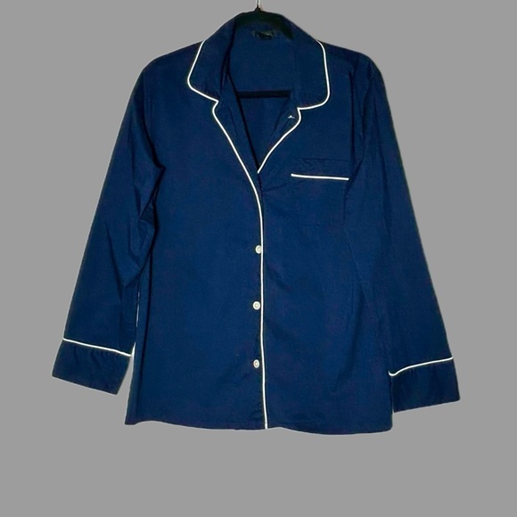 J. Crew Cotton Sleep Shirt with Chest Pocket, Navy with White Piping, Size S - Picture 5 of 13